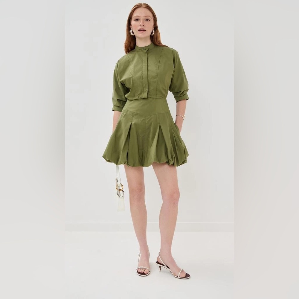 Simkhai Effie Bubble Mini Dress Olive Green Size 6 - Picture 2 of 13